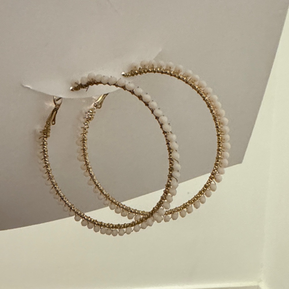 Elegant Gold and White Hoop Earrings